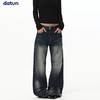 Jean Femme Evase Denim Ample Jambe Large Delave Moustache Pantalon Grossiste Fabricant