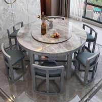Ensemble de table et chaises de salle à manger en bois massif avec plateau en marbre rond, design moderne et luxueux, 6 à 8 places, meubles de salle à manger et de cuisine, designs gain de place
