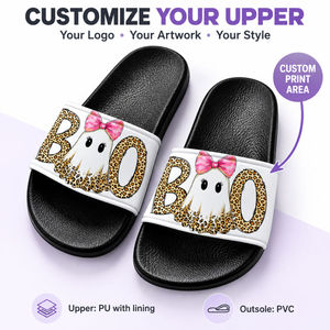 Ciabatte personalizzate di Halloween a forma di fantasma in PVC, con stampa leopardata, tomaia in PU, impermeabili, antiscivolo, suola morbida, per casa e spiaggia - Product Image 1