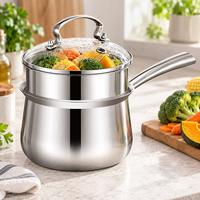 Casserole et cuiseur vapeur 2-en-1 en acier inoxydable 16 cm 18 cm, faitout robuste avec couvercle en verre trempé