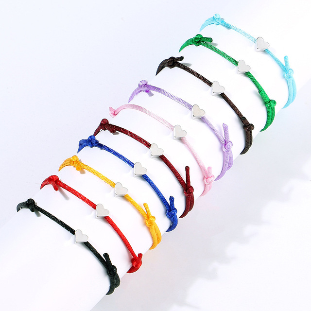Friendship Adjustable Simple Boho Handmade Jewelry Silk String Heart Beads Jewelry Charm Bracelets
