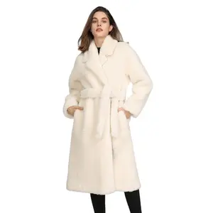 Abrigo de piel abrigo de lana personalizado para mujer, Chaqueta larga a la moda de talla grande para invierno