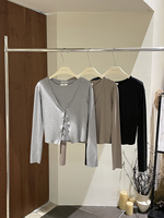 HOO Nouvelle Collection Automne – Ensemble Gilet et Cardigan Décontracté Haut de Gamme pour Femme, Style Français, Col V Côtelé Très Élastique, Coupe Ample TZB836