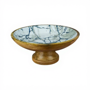 Bol à fruits en bois artisanal avec socle, bol de service décoratif pour fruits, collations, salades, table à manger, comptoir de cuisine - Product Image 4