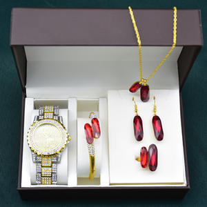Conjunto de joyería de lujo para mujer, reloj, pulsera, anillo, pendientes, collar, Diamante brillante, precio barato - Product Image 5