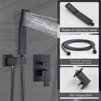 Système de douche encastré de luxe ultra-mince avec pommeau de douche pluie, douchette haute pression et vanne de raccordement en laiton