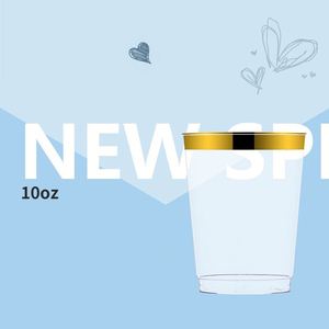 10oz Gold Plastic <b>Cups</b>, Clear Plastic <b>Cups</b> Tumblers, Elegant Gold Rimmed Plastic <b>Cups</b> - Product Image 5