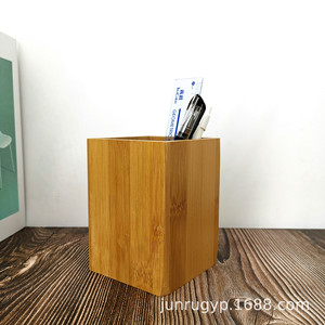 Portalápices de madera cuadrado de bambú, organizador de escritorio, caja de almacenamiento para estudiantes y oficinas - Product Image 1