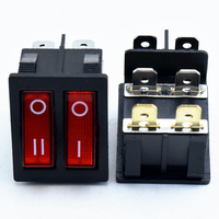 Kcd6 Interrupteur double à 6 broches Interrupteur d'éclairage à LED rouge à bascule DPDT