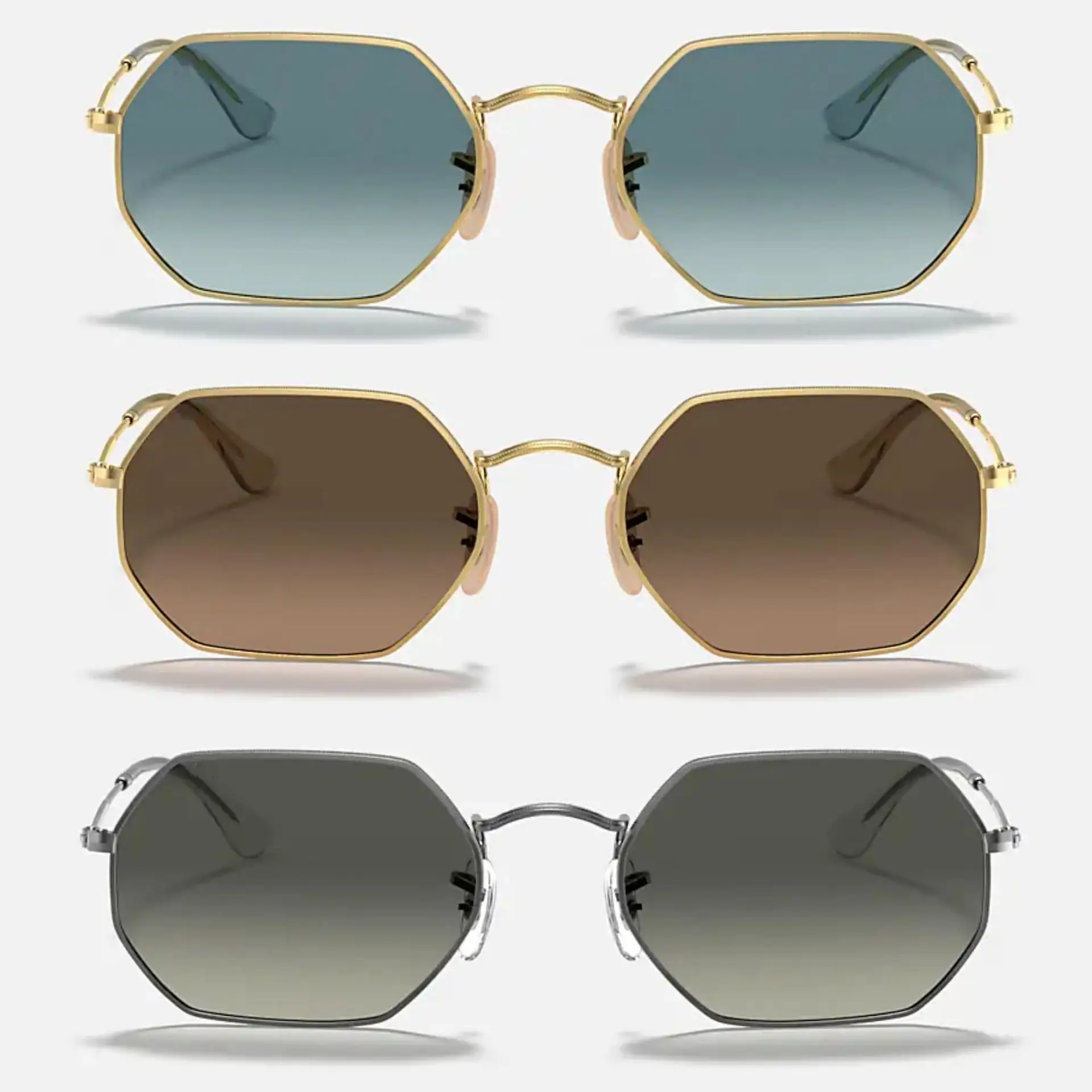 High Quality Octagonal Metal Frame Unisex Gradient Sunglasses Light Weight Sunglasses