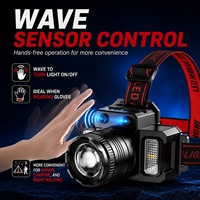 Lampe frontale à capteur rechargeable USB Type-C avec zoom rotatif, phare LED, lumière latérale COB, 5 modes, contrôle par mouvement, batterie externe, pour camping en extérieur