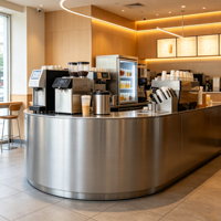 Comptoir de bar commercial en acier inoxydable sur mesure ODM avec rangement intégré pour projets de bars, hôtels et cafés