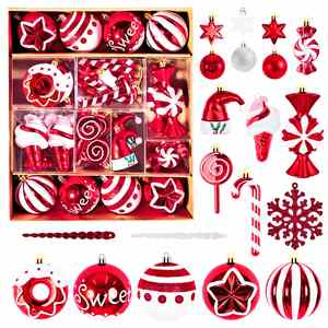 Nouvel ensemble de 78 boules de Noël traditionnelles rouges et blanches, électroplaquées, incassables et réutilisables, fabriquées à la machine, pour décorations d'arbre de Noël, cadeau transfrontalier - Product Image 1