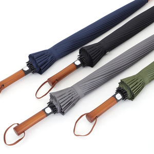 Paraguas Recto Retro con Mango de Madera, Apertura Automática, 24 Varillas, Protección Solar y Contra la Lluvia, Material de Nailon, Ideal para Regalo - Product Image 2