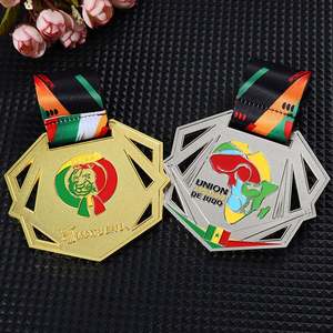 Médaille personnalisée pour arts martiaux BJJ, Union Africaine de Judo, or et argent, double face, émail 3D, à personnaliser - Product Image 1