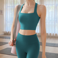 Shorts de yoga taille haute et soutien-gorge de sport dos croisé pour femme, ensemble 2 pièces vert, tenues de yoga et de sport pour femme