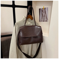 Sac fourre-tout grande capacité en cuir ciré rétro à motif alligator pour femme, avec deux sangles et fermeture éclair, idéal automne-printemps