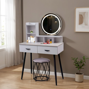 Modern Makeup Vanity Table <b>With</b> <b>Lighted</b> <b>Mirror</b> Storage Desk For Bedroom Furniture - Product Image 4