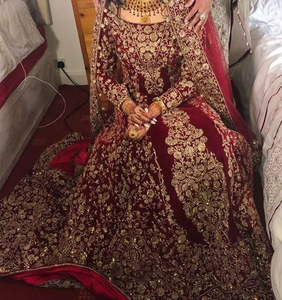 2019 superbe robe de mariée longue évasée indienne et pakistanaise avec broderie lourde Zardozi - Product Image 3