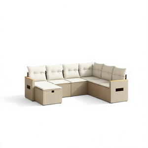 Ensemble de canapés de jardin en rotin beige 6 places, mobilier d'extérieur au design contemporain, structure en acier - Product Image 1