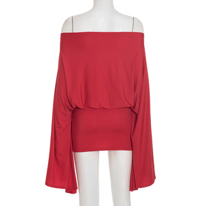 Conjunto de 2 Piezas Casual de Moda para Mujer: Top de Manga Larga con Hombros Caídos y Minifalda Ajustada, Novedad de Otoño - Product Image 5