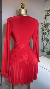 Abito Estivo da Donna Sexy con Maniche Lunghe, Scollo a V Profondo, Dettaglio Bottoni e Arricciatura in Vita, Mini Abito Casual - Product Image 3