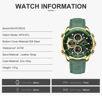 NAVIFORCE 9197 jam tangan Digital Quartz pria, jam tangan olahraga mewah tali kulit LCD dengan Alarm antiair dan tampilan ganda
