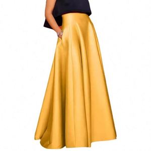 En gros Robes longues amples décontractées pour femmes en satin de soie, unies, élégantes, à taille élastique, style sundress - Product Image 5