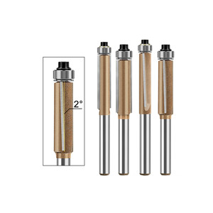 Vástago redondo de 6mm y <span class=keywords><strong>1</strong></span>/4 pulgadas, cortador de recorte de borde biselado en espiral de 2 grados, broca de enrutador recto de doble hoja para máquinas de recorte - Product Image 1