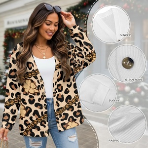 Cardigan trapuntato da <span class=keywords><strong>donna</strong></span> con bottoni, giacca in maglia con stampa Aloha Leopard Puakenikeni, personalizzabile per l'autunno - Product Image 6
