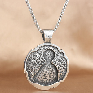 European American Style <b>Titanium</b> Steel Round Pendant Unisex Stainless Steel Necklace 231067 - Product Image 2