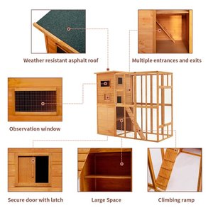 Casetta <span class=keywords><strong>per</strong></span> <span class=keywords><strong>Gatti</strong></span> Alta in Legno con Recinto e Ampio Spazio Esterno, Gabbia <span class=keywords><strong>per</strong></span> Gattini con Tetto Impermeabile, Casa di Lusso <span class=keywords><strong>per</strong></span> <span class=keywords><strong>Gatti</strong></span> da Esterno Arancione - Product Image 6