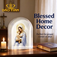Plaque en cristal Vierge Marie, icône religieuse catholique Madonna et Enfant imprimée UV, souvenir religieux chrétien, cadeau de baptême et de communion