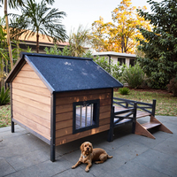 SHUNDA SDD010 Villa de luxe écologique en bois pour animaux de compagnie, niche pour chien de style classique, étanche, pour extérieur, avec design à plancher surélevé