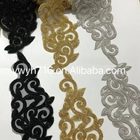 Or Floral strass paillettes perle de rocaille dentelle appliques feuilles motif perlé dentelle garniture pour robe de mariée de mariage