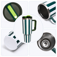 Vaso Térmico de 40 Onzas con Diseño Cabana Stripe y Asa Lateral, Tapa Transparente, para Programas de Mercancía de Boutiques Preppy