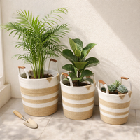 Panier à linge décoratif en corde de coton écologique avec poignées en cuir, lot de 3 pour la chambre d'enfant et la maison