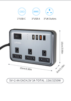 Multiprise 3 voies avec ports USB, 4 prises CA, protection contre les surtensions, prise UK, 250V - Offre Spéciale