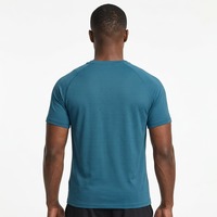 T-shirt de sport pour homme à col rond, coupe athlétique, avec empiècements en maille de compression, conception OEM, personnalisable pour la gym, la course, l'entraînement et le fitness
