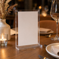 Support de numéro de table en acrylique personnalisé, transparent, pour restaurant, mariage, porte-carte de table, présentoir de menu, avec base imprimée du logo OEM