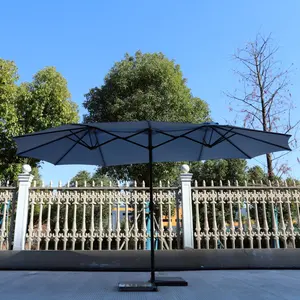 Guarda-chuva retangular dupla face para pátio grande, guarda-chuva de mercado com manivela para jardim e gramado à beira-mar