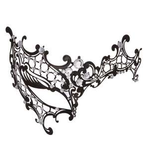 ハロウィンメタルベネチアンマスカレードマスク女性用光沢のあるラインストーンアイボールプロムカーニバルマスク黒レースパーティーマスク - Product Image 4