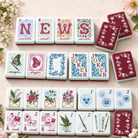 Tuiles de Mahjong en Acrylique Premium, Ensemble de Mahjong Américain, Finition Brillante, Bordure Botanique Gravée, Rayures Menthe Fraîche, Jeu de Tuiles pour Adultes