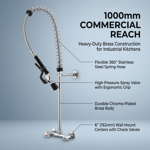 Commercial Wall <b>Mounted</b> Kitchen Faucet Dual Handle Brass Spring Sprayer Pull Out <b>Spray</b> Restaurant Sink Fixture - Product Image 3
