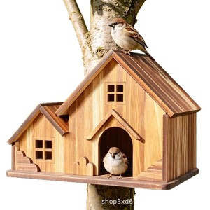 Cross-border wooden outdoor <b>hanging</b> birdhouse, solid wood bird nest, villa-style <b>garden</b> <b>hanging</b> bird feeder, wooden birdhouse - Product Image 5