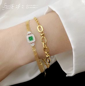 Xinfly Certificate Luxury 0.4ct Genuine Natural Emerald Stone 0.22ct Diamond <b>Gemstone</b> <b>Bracelet</b> 18k Real Gold Mesh Chain Jewelry - Product Image 4