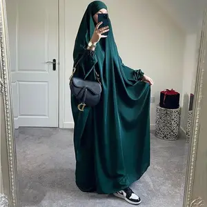 女の子のための高品質のファッショントルコトルコフレンチジルバブニーダワンピースフルレングスの祈りキマルジルバブアバヤイスラム教徒のドレス