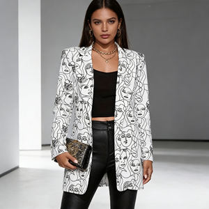 Oferta especial en Temu: Blazer para mujer con estampado artístico, cuello de solapa moderno, corte largo, ideal para el día a día, salidas y ocasiones elegantes. - Product Image 4