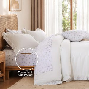 <strong>Ruffle</strong> Comforter Set Floral 7-Piece Cream <strong>White</strong> Shabby Chic Farmhouse Bed Bag All Season Soft Lightweight <strong>Bedding</strong> - Product Image 6