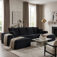 L-förmiges Ecksofa in einer Box Schwarzes Cord-Modulsofa mit Chaiselongue Platzsparend Schneller Aufbau Komprimiertes Sofa